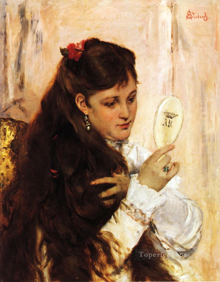 Reveil lady ベルギーの画家 アルフレッド・スティーブンス油絵